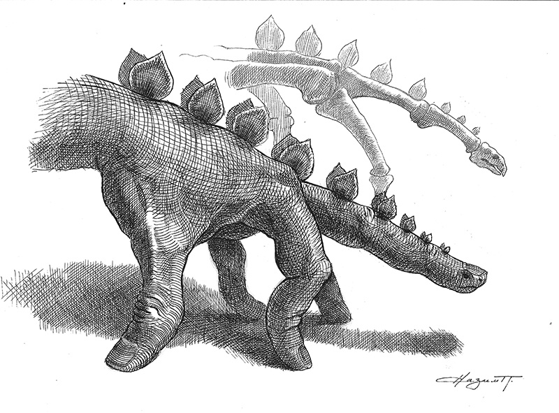 Рукозавр и скелет рукозавра.